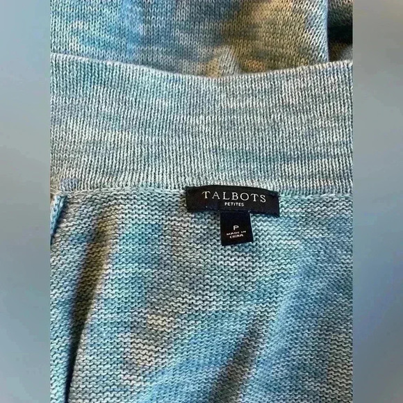 Talbots Cotton Linen Blue Open Front Cardigan Sweater Small Petite Classic - Picture 4 of 8